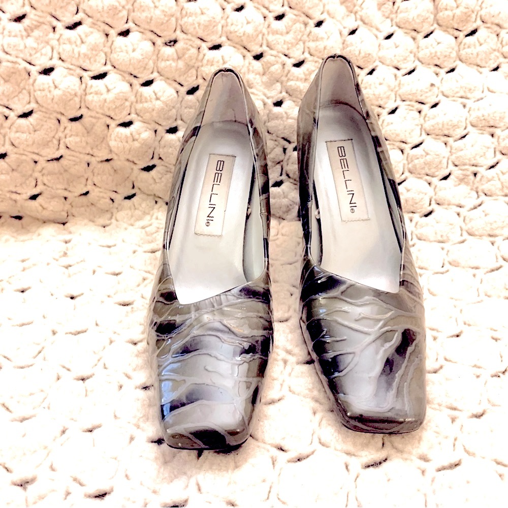 Bellini Grey Heels.  3” heels.  Leather uppers